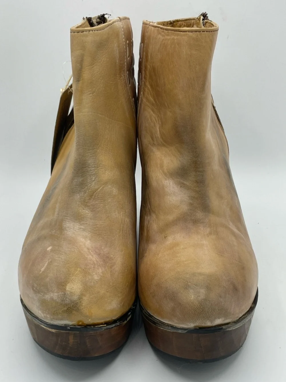 BED|STU Cobbler Series Tan Distressed Leather Wedge Ankle Boots NWT